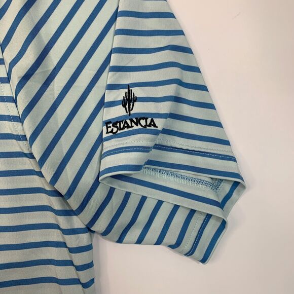 FootJoy FJ Shirt Men XL Extra Large Baby Blue Striped Stretch Shirttail Hem Polo - Picture 5 of 13